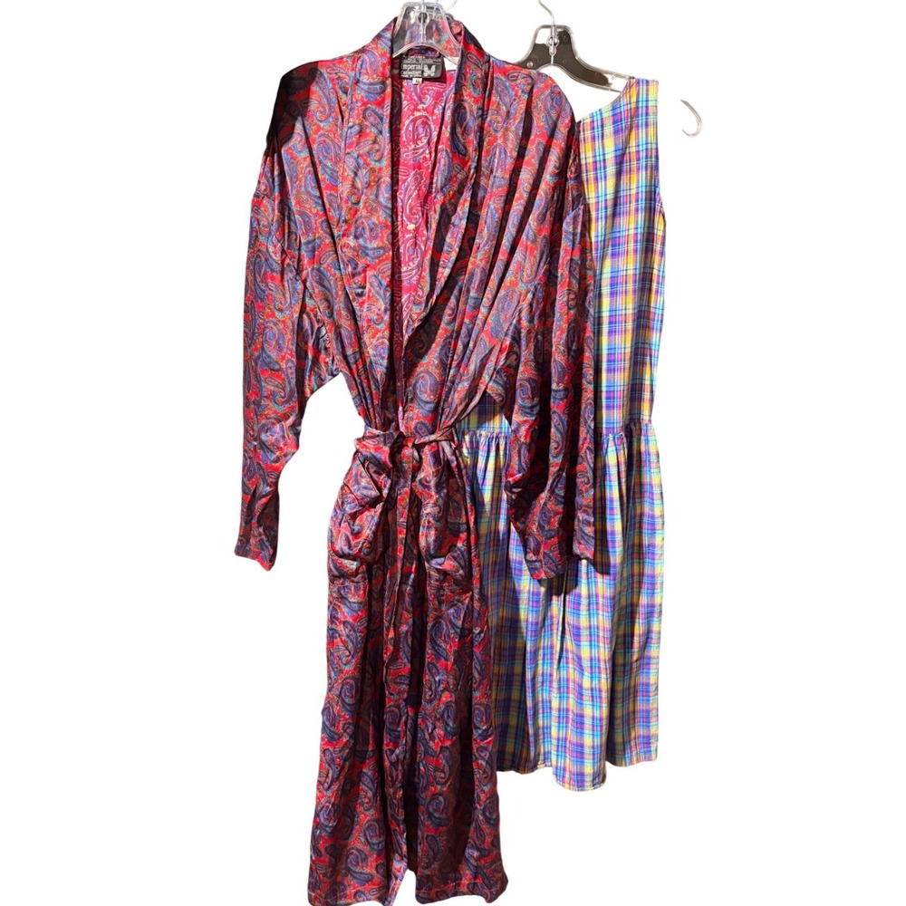WinterSilks Paisley Silk Robe Womens XL Red Multicolor Long Dressing Gown